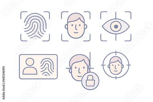Focus on biometric security and identification methods through facial recognition and fingerprint analysis in modern technology