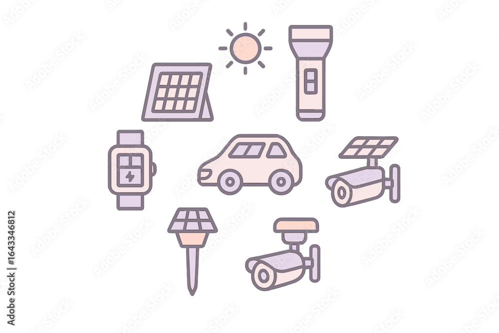 Fototapeta premium Solar energy tools and devices displayed with various gadgets under bright sunlight