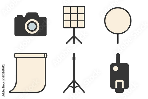 Equipment used in a photography studio for shooting portraits and enhancing lighting effects