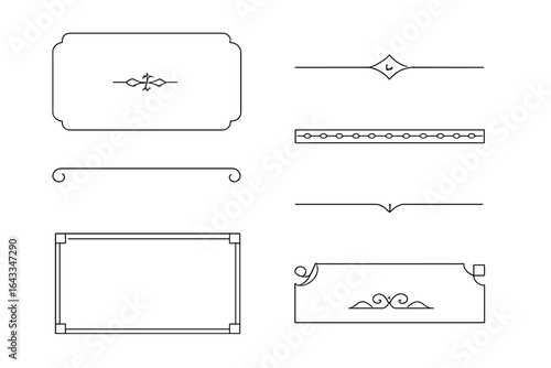 Decorative line art elements for graphic design projects or invitations showcased on a simple background