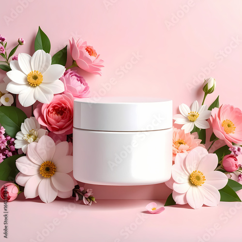 Wallpaper Mural Cosmetic jar surrounded by flowers Torontodigital.ca