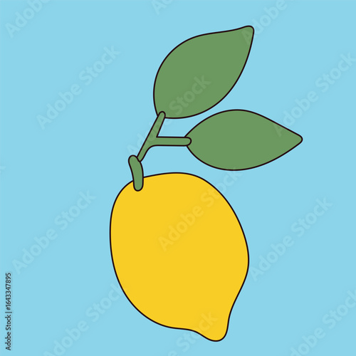 Fresh Lemon Fruit. Lime Citrus in Amalfi Style Graphic Illustration. Positive, Vibrant and Happy Outline Art. Mediterranean Summer Travel and Resort Rest Theme. Retro Vintage Poster Background Print