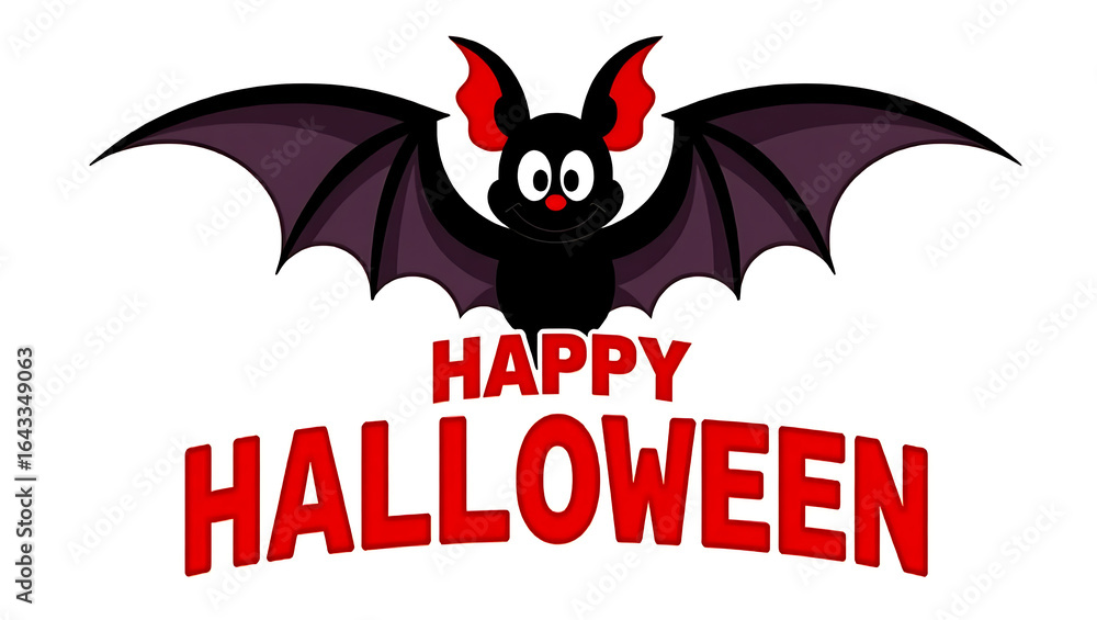 Fototapeta premium Cartoon bat with happy halloween text black