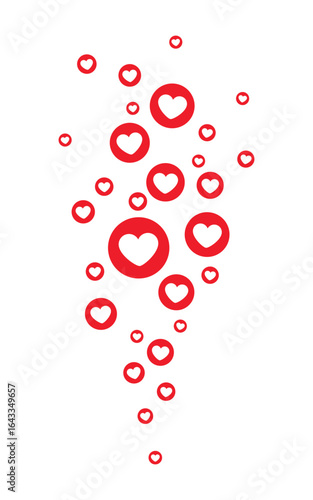 Social Media Like Icons with Red Hearts. Floating Reaction Symbols for Online Engagement, Feedback, and Digital Interaction. Minimal Vector Illustration for Apps, Networks, and Websites.