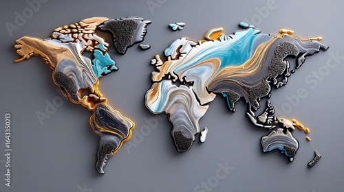 Abstract oil spill world map art, a powerful visual representation of oil spill patterns forming a global map, highlighting the environmental consequences.