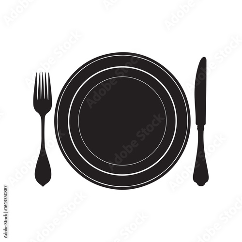 Black Plate, Fork, and Knife Cutlery Setting