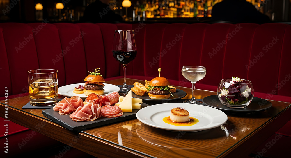 Fototapeta premium Fine food on a bar sofa table