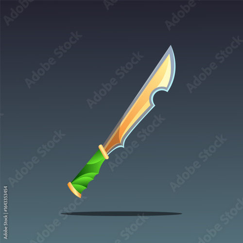 Fantasy Sword Illustration with Green Handle and Golden Blade