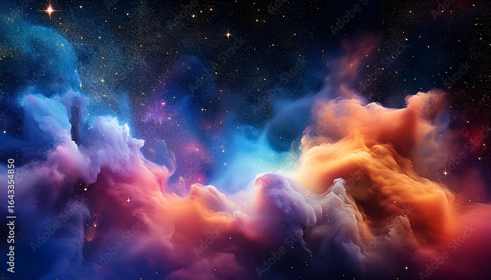 Fototapeta premium colorful nebula like smoke clouds against a black starry night sky