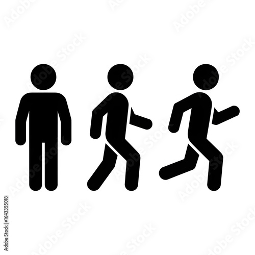 Three figures progress from standing still to active movement showcasing dynamic motion and forward momentum