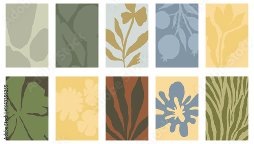 Vector abstract backgrounds and art prints with minimal hand drawn shapes in simple floral wavy ink rough naive style, cover, packaging, branding design templates with copy space for text and logo