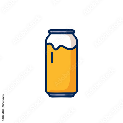 Beer can with frothy top in flat design style on white background  
