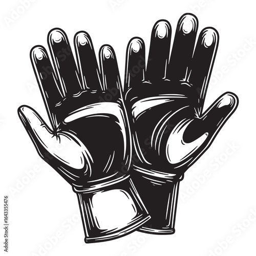 Vintage style illustration depicting a pair of black protective working gloves for protection