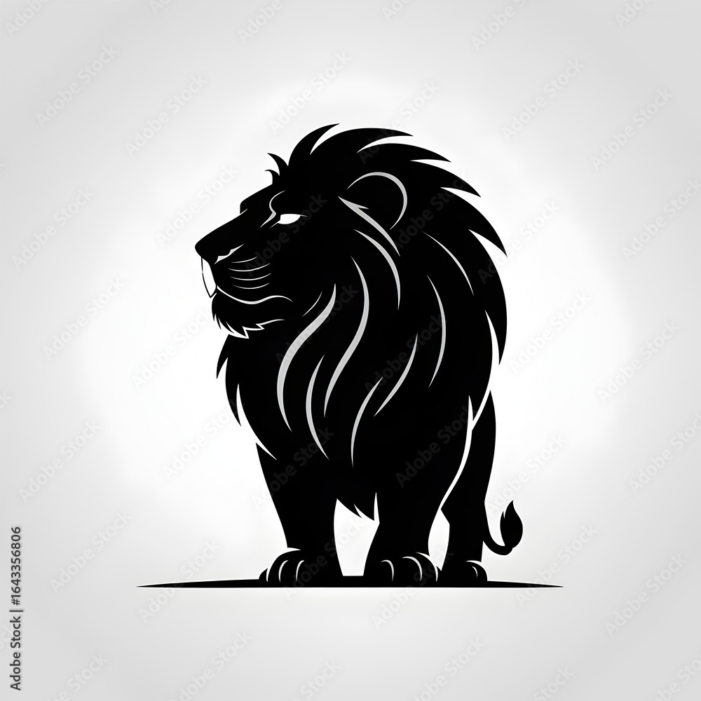Fototapeta premium Majestic black lion standing proud, a powerful symbol of courage and strength for modern brands