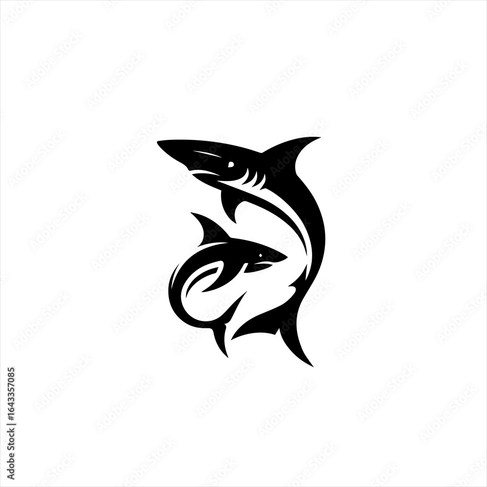 Obraz premium Stylized black silhouette of two sharks swimming together