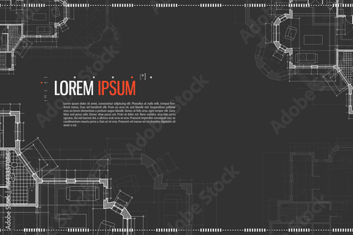 Architectural background. Building construct plan. Interior design sketch draw. Home floor architect pattern. Office reconstruction project. Abstract technology illustration. Vector blueprint.