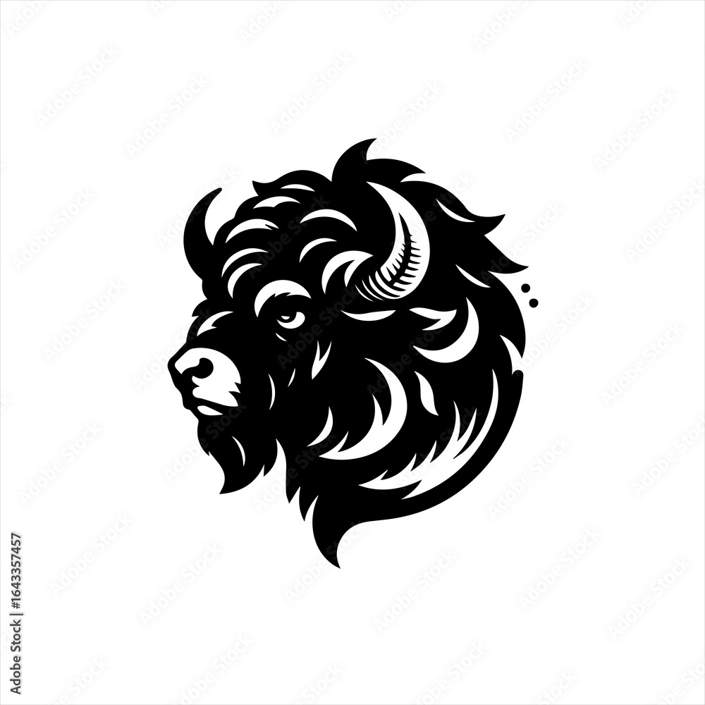 Obraz premium Stylized black and white bison head profile