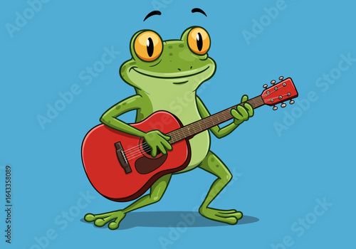 Cartoon Frog Playing a Red Acoustic Guitar