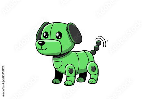 Cartoon Green Robot Dog with Winding Tail