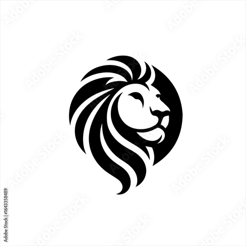 Stylized black lion head logo design on white background