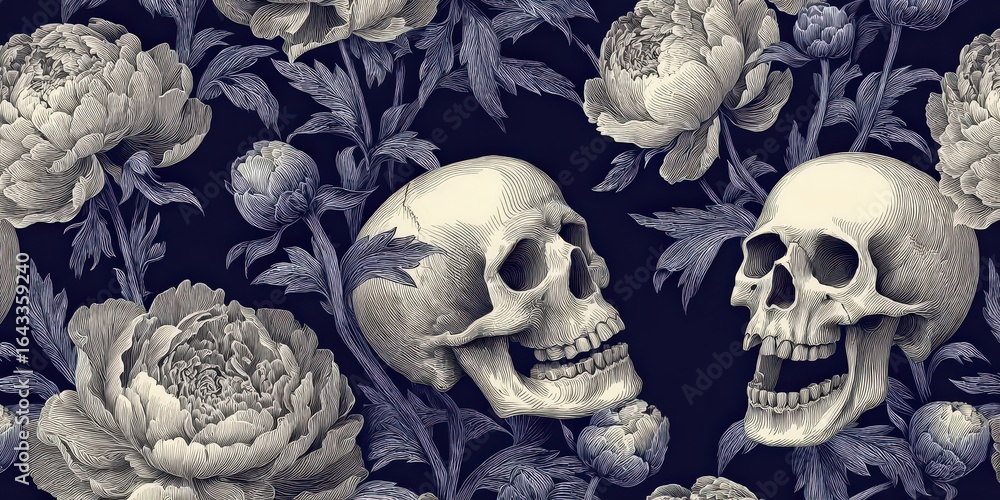 Fototapeta premium Vintage Floral Skull Pattern Design