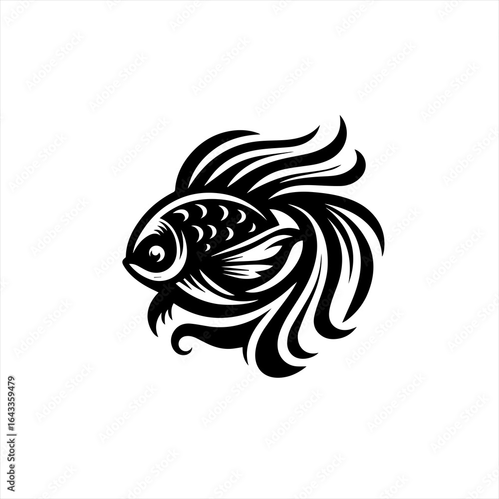 Fototapeta premium Stylized black betta fish illustration with flowing fins