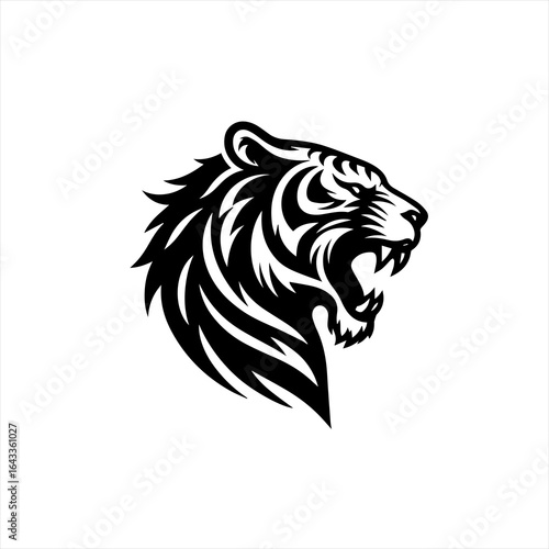 Fierce black tiger head roaring tribal design