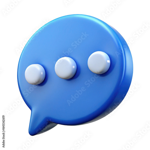 3d blue speech bubble with ellipsis isolated on transparent background
