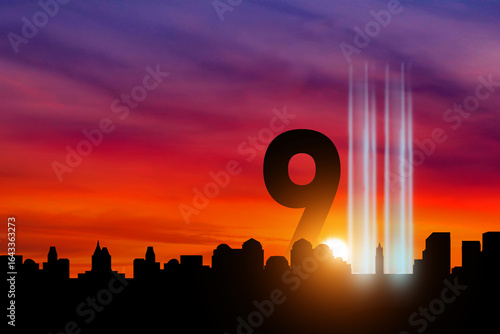 Patriot Day. Background with New York City Silhouette. September 11. 3d Illustration.