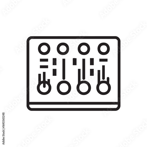 A simple icon of a sound mixing console.