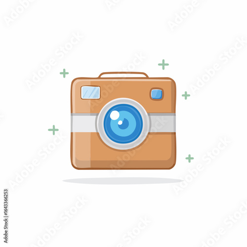 Cartoon Camera Illustration with Plus Icons for Photography or Creative Projects