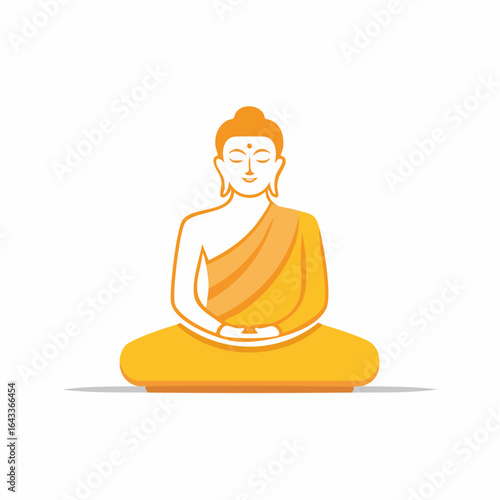 Golden Buddha meditating in the lotus position. Spiritual graphic icon of peace, calm, and enlightenment.