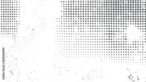 Vintage halftone dots texture overlay. Black and white abstract pattern. High resolution distressed halftone effect for modern design visuals.  