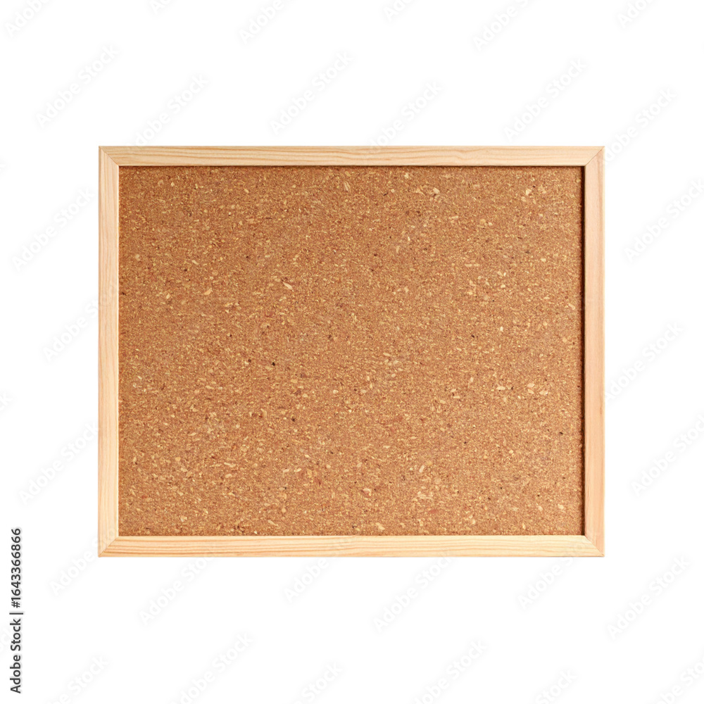 Fototapeta premium Bullet board with natural cork surface in a wooden frame, ideal for organizing notes and displaying photos in a home or office setting