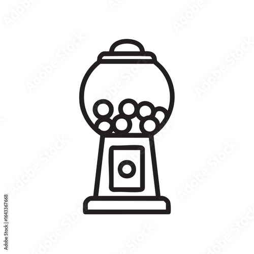 A line drawing of a gumball machine filled with gumballs.
