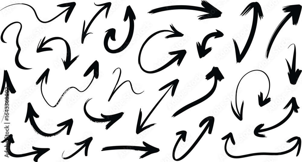 Collection of hand drawn black arrows on white background