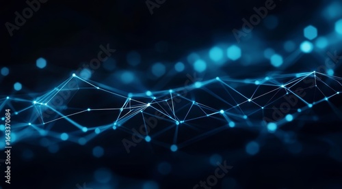 Abstract Blue Network with Connected Nodes and Lines