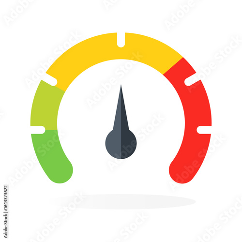 Illustration of colorful gauge, speedometer, or meter indicating various levels of measurement