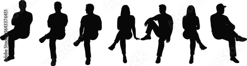 Silhouette of people sitting casually on invisible chair, man and woman in relaxed pose, perfect for design, mockup, or presentation
