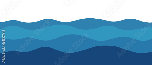 Blue ocean waves, sea background with a place for text, flat design, vector illustration. Background wavy element for a poster, banner, decoration, cover. Minimalistic simple, graphic abstract 
