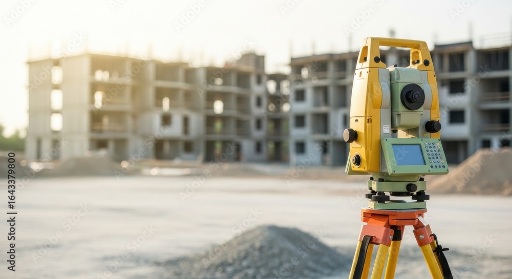 Total station on tripod for land surveying. Professional geodetic equipment for precise measurement in civil engineering construction. Total station on tripod for land surveying. Professional geodetic equipment for precise measurement in civil engineering construction.