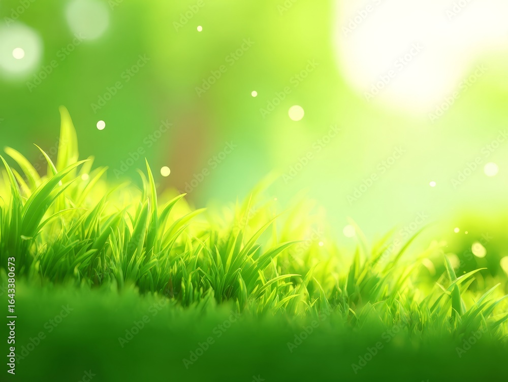 Fototapeta premium Vibrant Green Grass with Soft Bokeh Background