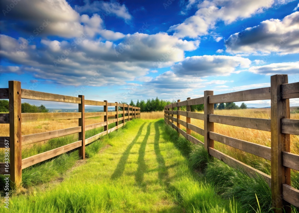 Fototapeta premium Sturdy wooden fence separating two natural landscapes