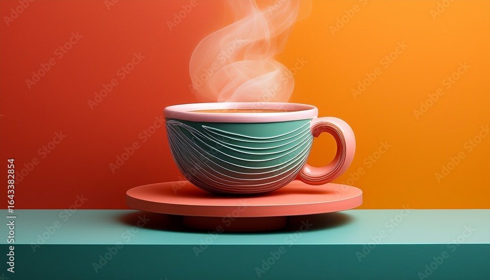 Obraz premium a stylized cup of steaming beverage on a platform against a vibrant background