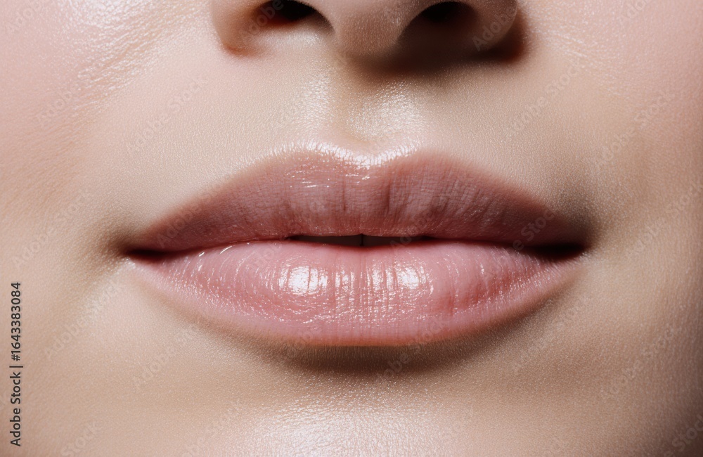 Obraz premium Close-up of a woman's lips with smooth skin and natural pink tone