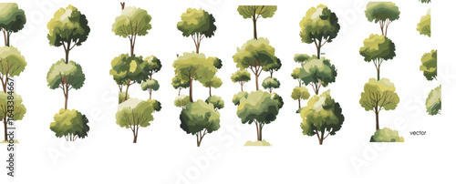 PrintCollection of lush green cartoon trees, natural forest landscape elements, isolated tree vector illustrations, eco-friendly nature design for outdoor scenery