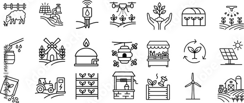 Sustainable Agriculture Stroke Icon Collection.