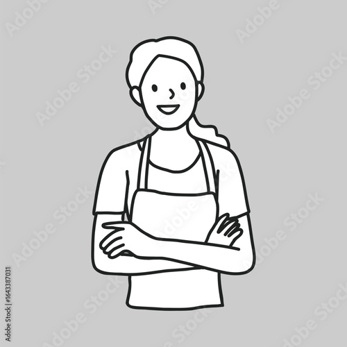 Smiling young female cafe worker line art vector
