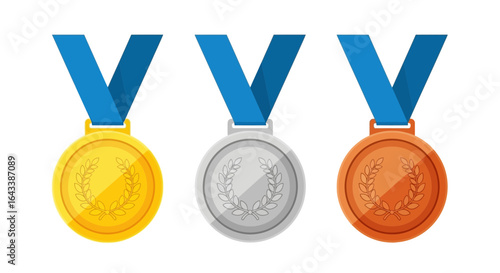 Gold, silver and bronze medals isolated on white background