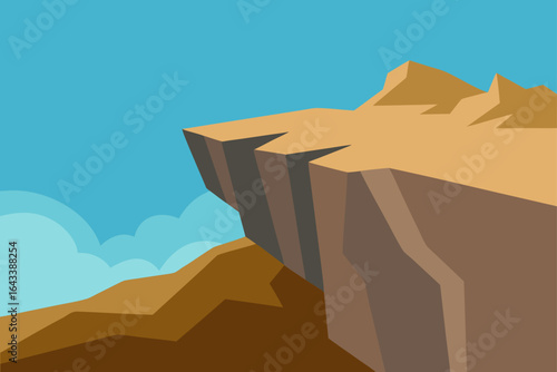 Illustration of a cliffside landscape with a bright blue sky